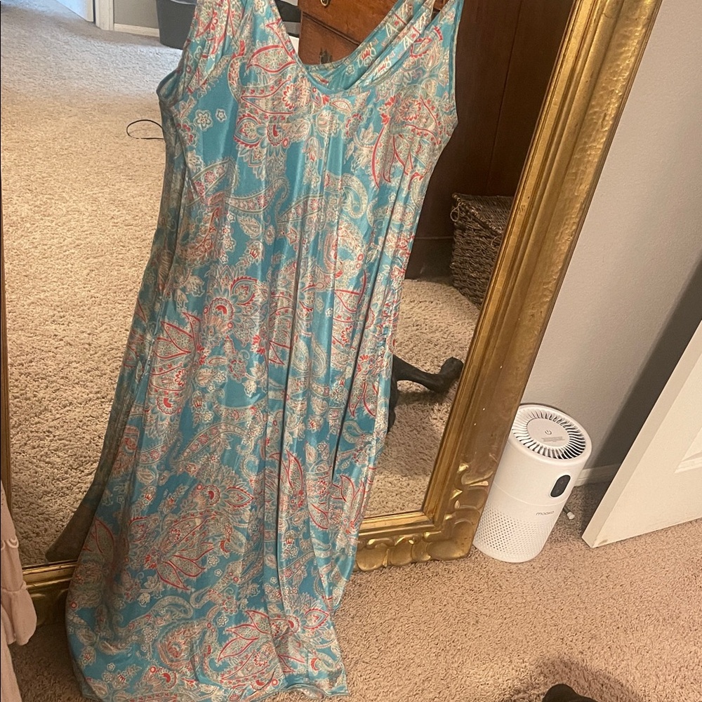 Elegant Blue and Red Paisley Maxi Dress